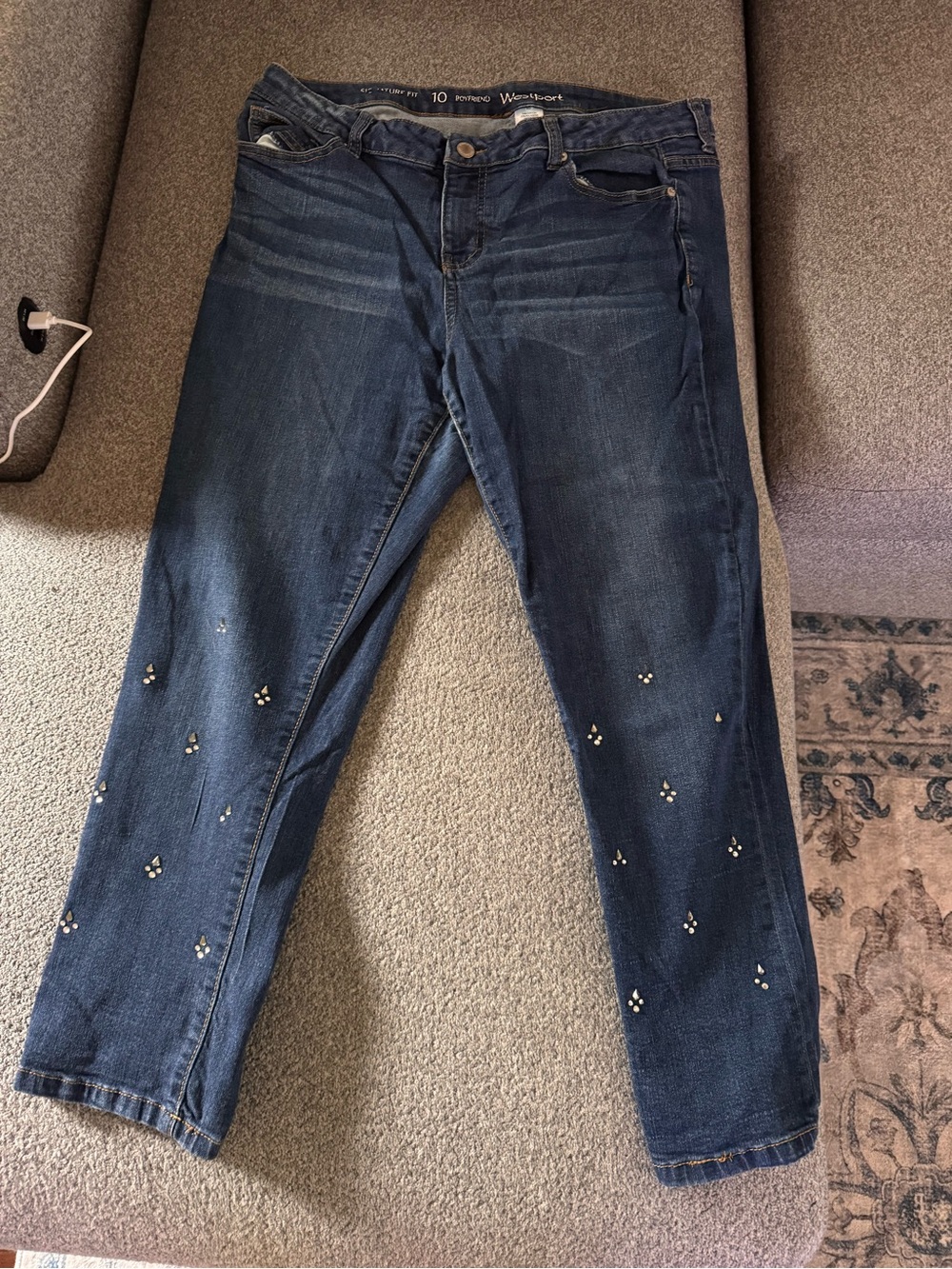 Westport Dark Blue Boyfriend Jeans with Stud Embellishments